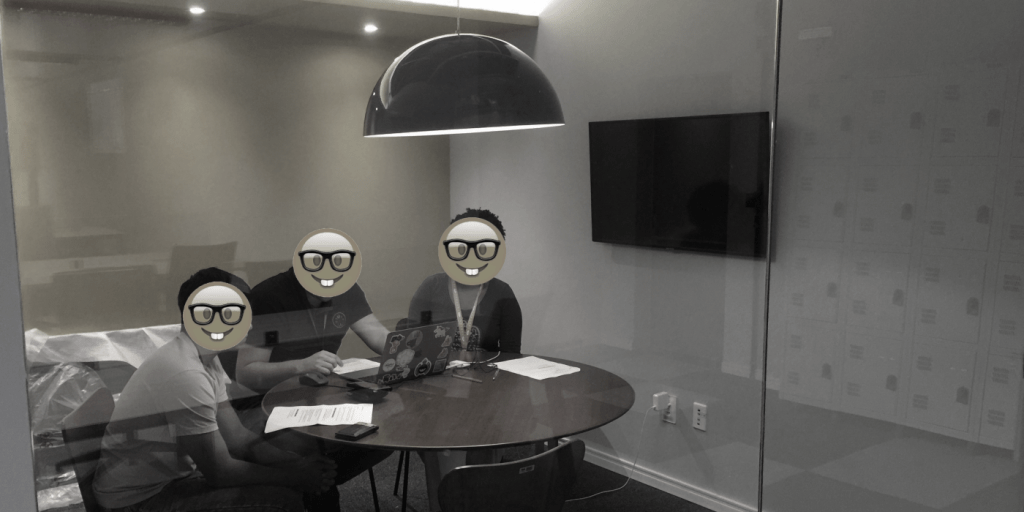 Three people taking part of a user validation session of a project which I've made part