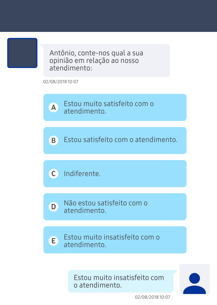 A new version of previous image where all options have the same blue color and change numbers from 1 to 5 for letters from A to E.